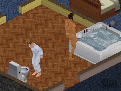 Matt and Tai, in the bathroom.